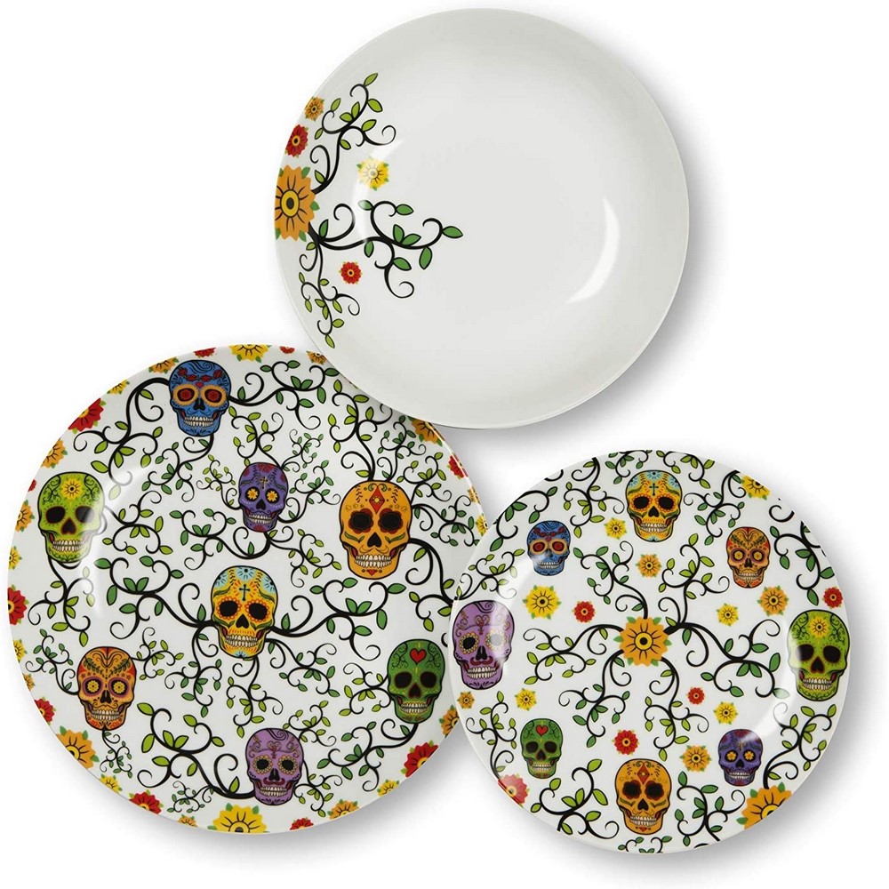 Acquista online Servizio piatti e bicchieri Teschio Calavera porcellana decorata 24 pezzi Excelsa